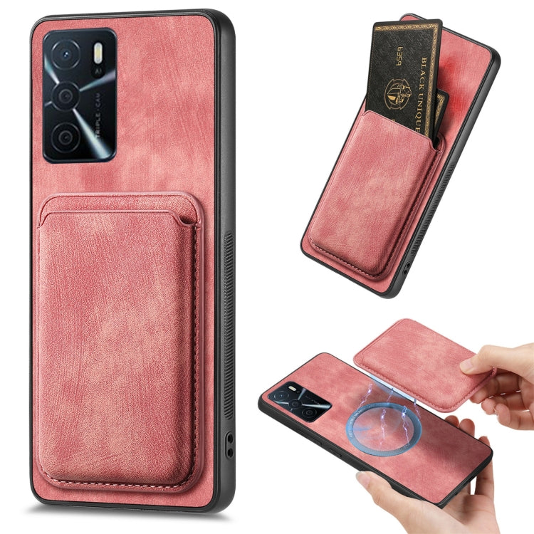 For OPPO A16 Retro Leather Card Bag Magnetic Phone Case(Pink) by buy2fix