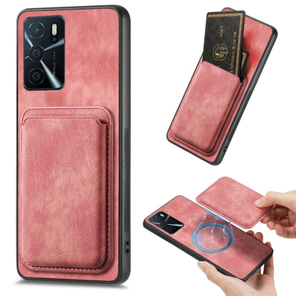 For OPPO A16 Retro Leather Card Bag Magnetic Phone Case(Pink) by buy2fix