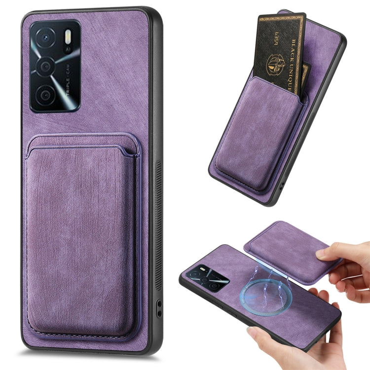 For OPPO A16 Retro Leather Card Bag Magnetic Phone Case(Purple) by buy2fix