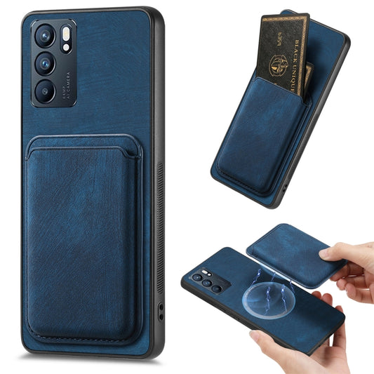 For OPPO Reno6 5G Retro Leather Card Bag Magnetic Phone Case(Blue) by buy2fix