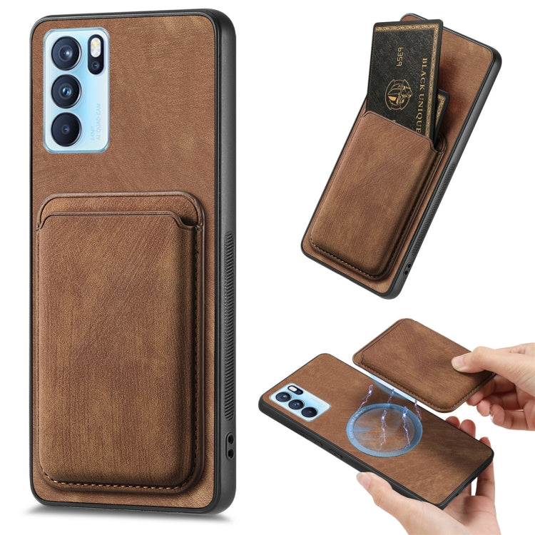 For OPPO Reno6 Pro 5G Retro Leather Card Bag Magnetic Phone Case(Brown) by buy2fix