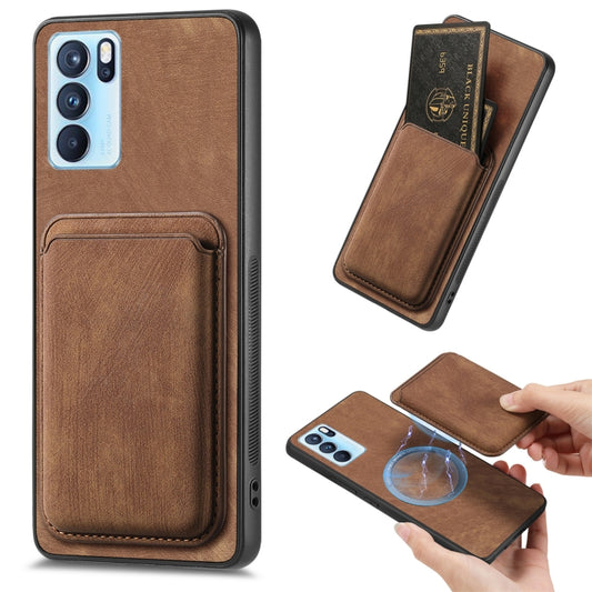 For OPPO Reno6 Pro 5G Retro Leather Card Bag Magnetic Phone Case(Brown) by buy2fix