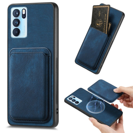 For OPPO Reno6 Pro 5G Retro Leather Card Bag Magnetic Phone Case(Blue) by buy2fix