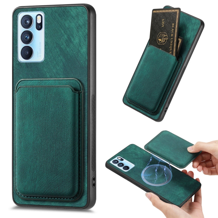 For OPPO Reno6 Pro 5G Retro Leather Card Bag Magnetic Phone Case(Green) by buy2fix
