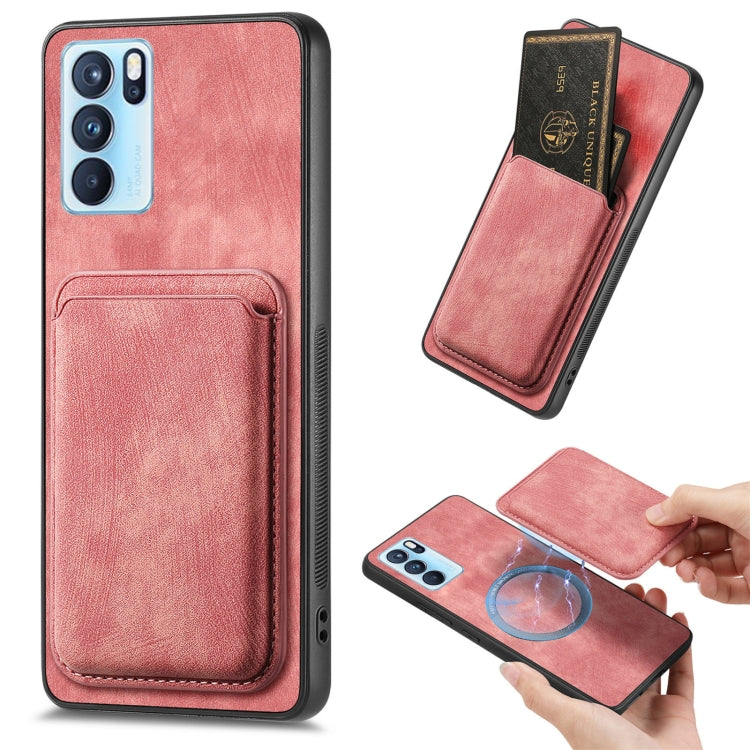 For OPPO Reno6 Pro 5G Retro Leather Card Bag Magnetic Phone Case(Pink) by buy2fix