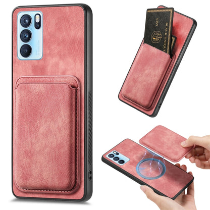 For OPPO Reno6 Pro 5G Retro Leather Card Bag Magnetic Phone Case(Pink) by buy2fix