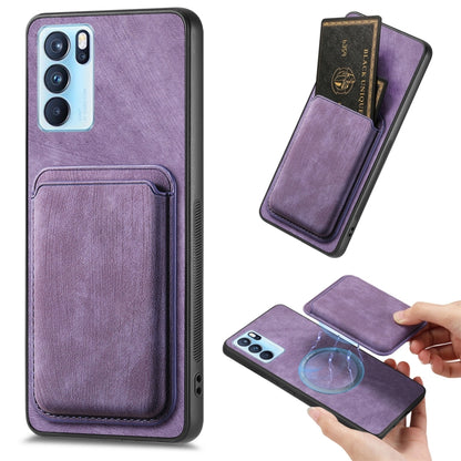 For OPPO Reno6 Pro 5G Retro Leather Card Bag Magnetic Phone Case(Purple) by buy2fix