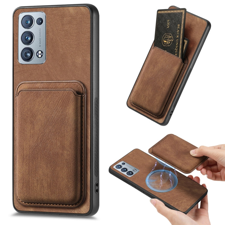 For OPPO Reno6 Pro+ Retro Leather Card Bag Magnetic Phone Case(Brown) by buy2fix