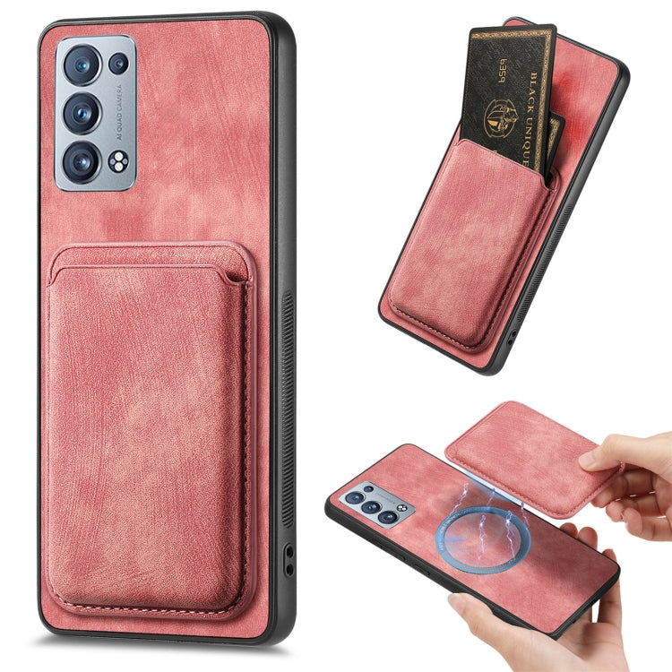 For OPPO Reno6 Pro+ Retro Leather Card Bag Magnetic Phone Case(Pink) by buy2fix