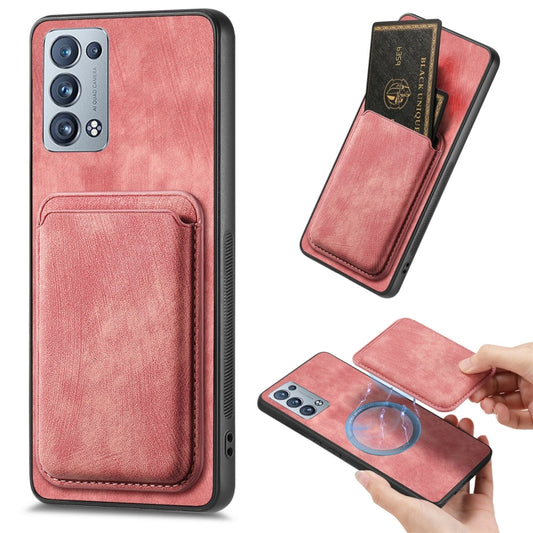 For OPPO Reno6 Pro+ Retro Leather Card Bag Magnetic Phone Case(Pink) by buy2fix