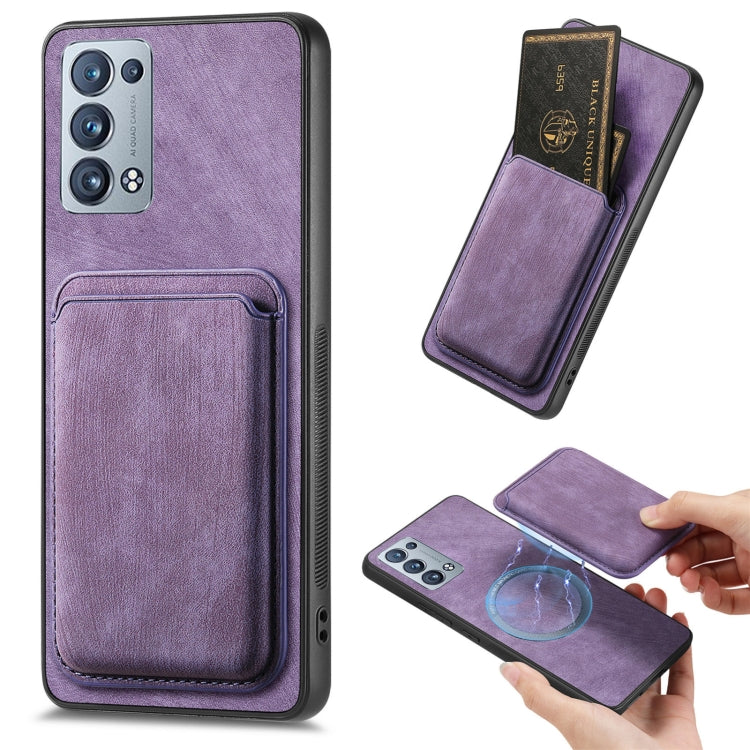 For OPPO Reno6 Pro+ Retro Leather Card Bag Magnetic Phone Case(Purple) by buy2fix