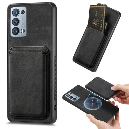 For OPPO Reno6 Pro+ Retro Leather Card Bag Magnetic Phone Case(Black) by buy2fix