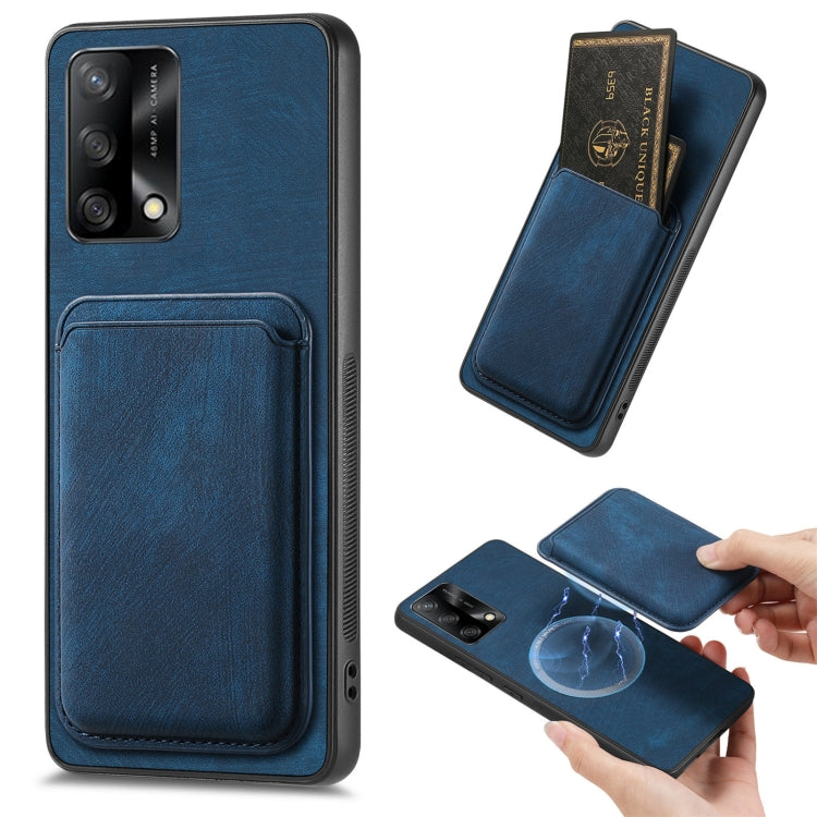 For OPPO F19 Retro Leather Card Bag Magnetic Phone Case(Blue) by buy2fix