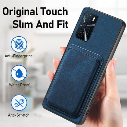 For OPPO F19 Retro Leather Card Bag Magnetic Phone Case(Blue) by buy2fix