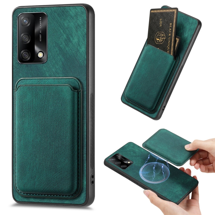 For OPPO F19 Retro Leather Card Bag Magnetic Phone Case(Green) by buy2fix