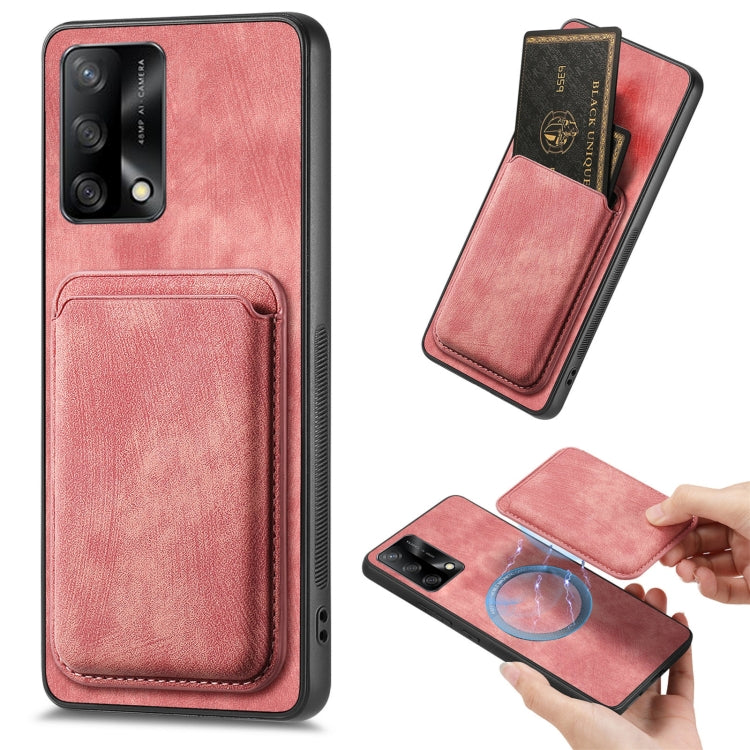 For OPPO F19 Retro Leather Card Bag Magnetic Phone Case(Pink) by buy2fix