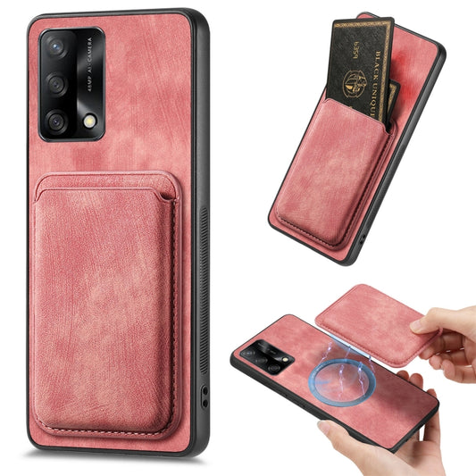 For OPPO F19 Retro Leather Card Bag Magnetic Phone Case(Pink) by buy2fix