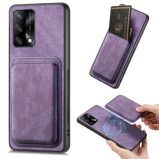 For OPPO F19 Retro Leather Card Bag Magnetic Phone Case(Purple) by buy2fix