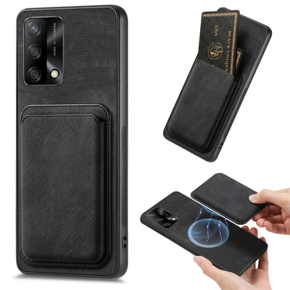 For OPPO F19 Retro Leather Card Bag Magnetic Phone Case(Black) by buy2fix