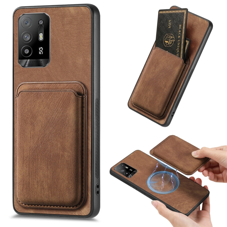 For OPPO F19 Pro+ Retro Leather Card Bag Magnetic Phone Case(Brown) by buy2fix