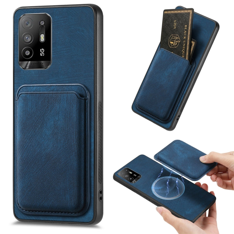 For OPPO F19 Pro+ Retro Leather Card Bag Magnetic Phone Case(Blue) by buy2fix