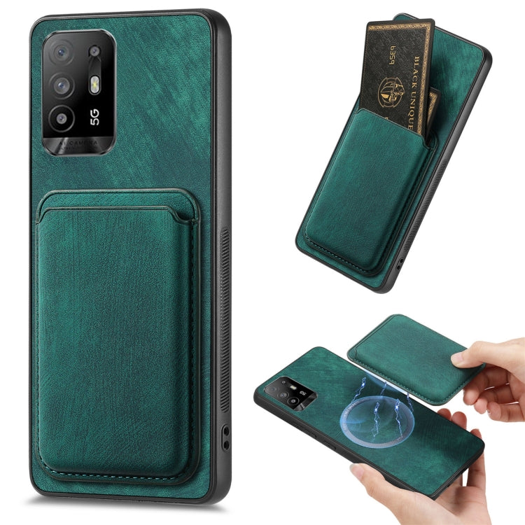 For OPPO F19 Pro+ Retro Leather Card Bag Magnetic Phone Case(Green) by buy2fix