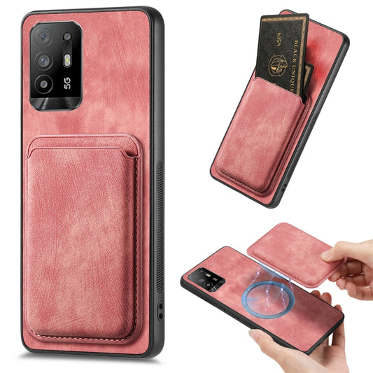 For OPPO F19 Pro+ Retro Leather Card Bag Magnetic Phone Case(Pink) by buy2fix