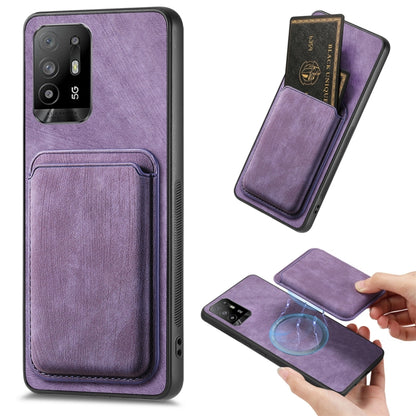For OPPO F19 Pro+ Retro Leather Card Bag Magnetic Phone Case(Purple) by buy2fix