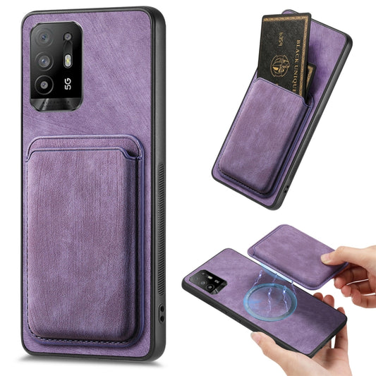 For OPPO F19 Pro+ Retro Leather Card Bag Magnetic Phone Case(Purple) by buy2fix