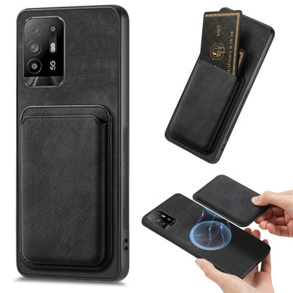 For OPPO F19 Pro+ Retro Leather Card Bag Magnetic Phone Case(Black) by buy2fix