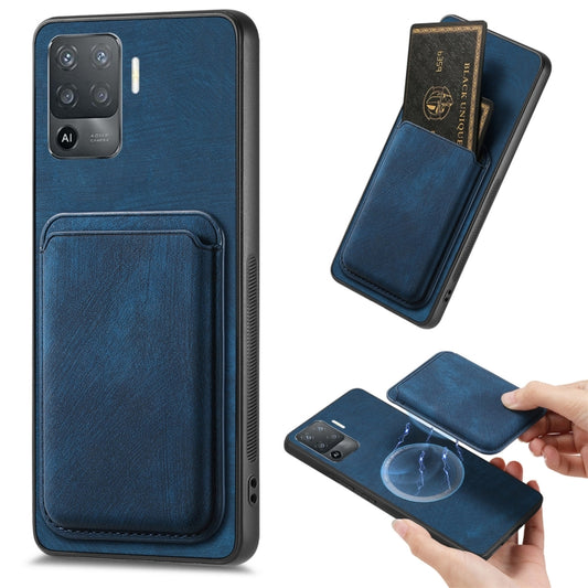 For OPPO F19 Pro Retro Leather Card Bag Magnetic Phone Case(Blue) by buy2fix