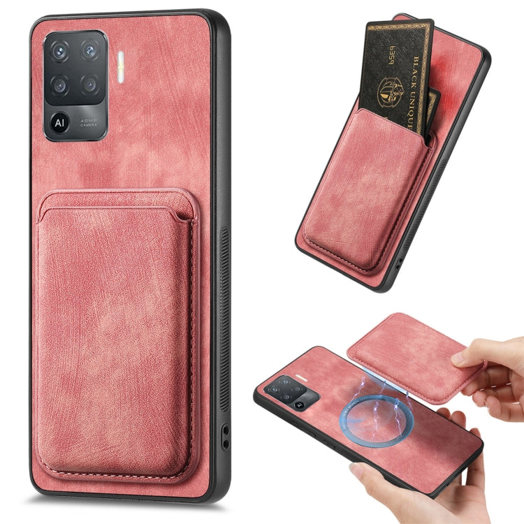 For OPPO F19 Pro Retro Leather Card Bag Magnetic Phone Case(Pink) by buy2fix
