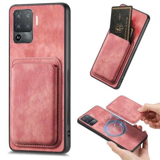 For OPPO F19 Pro Retro Leather Card Bag Magnetic Phone Case(Pink) by buy2fix