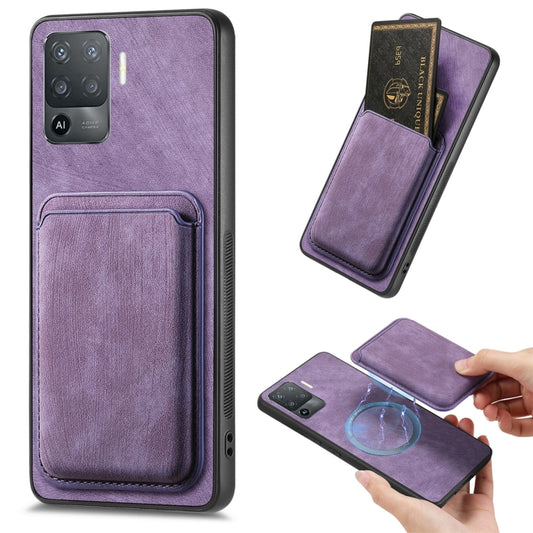 For OPPO F19 Pro Retro Leather Card Bag Magnetic Phone Case(Purple) by buy2fix