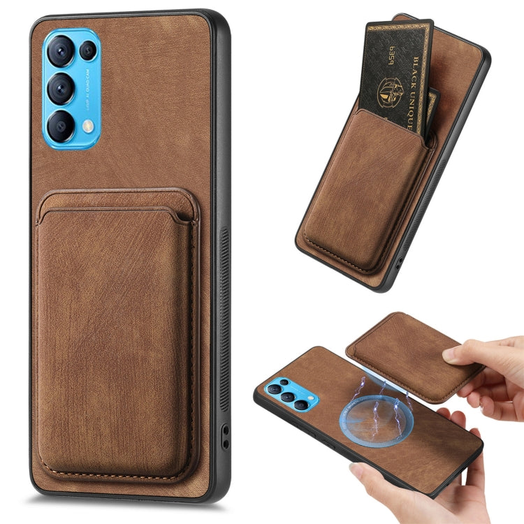 For OPPO Reno5 5G Retro Leather Card Bag Magnetic Phone Case(Brown) by buy2fix