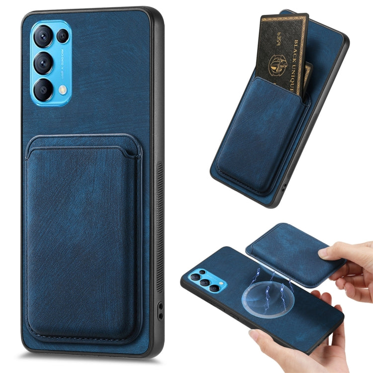 For OPPO Reno5 5G Retro Leather Card Bag Magnetic Phone Case(Blue) by buy2fix