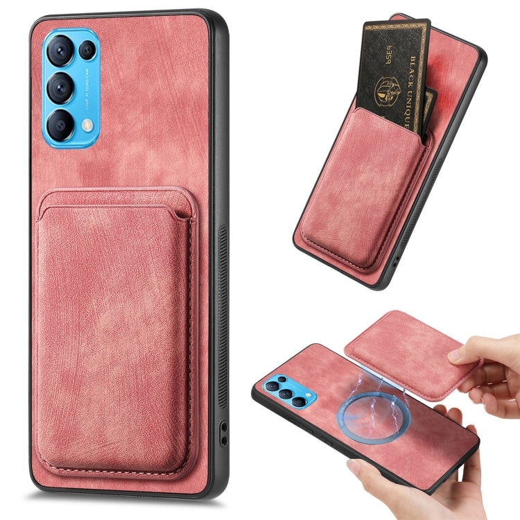 For OPPO Reno5 5G Retro Leather Card Bag Magnetic Phone Case(Pink) by buy2fix