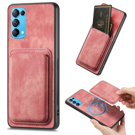 For OPPO Reno5 5G Retro Leather Card Bag Magnetic Phone Case(Pink) by buy2fix