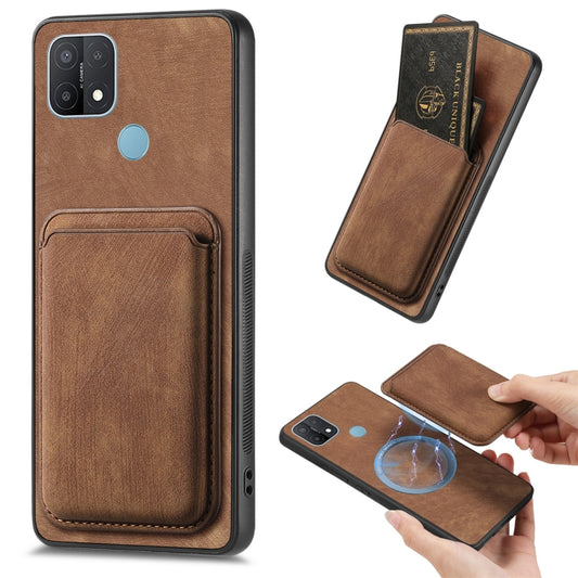 For OPPO A15 Retro Leather Card Bag Magnetic Phone Case(Brown) by buy2fix