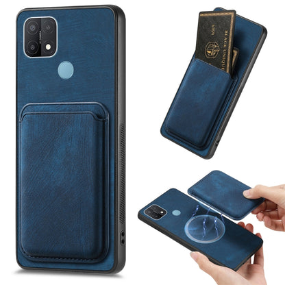 For OPPO A15 Retro Leather Card Bag Magnetic Phone Case(Blue) by buy2fix