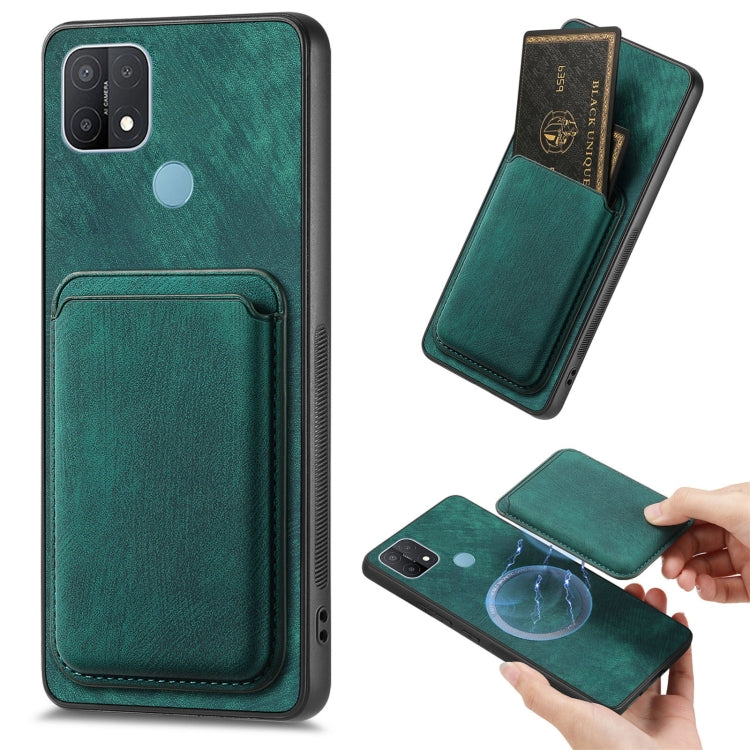 For OPPO A15 Retro Leather Card Bag Magnetic Phone Case(Green) by buy2fix