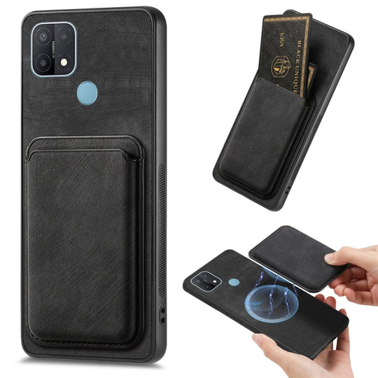 For OPPO A15 Retro Leather Card Bag Magnetic Phone Case(Black)