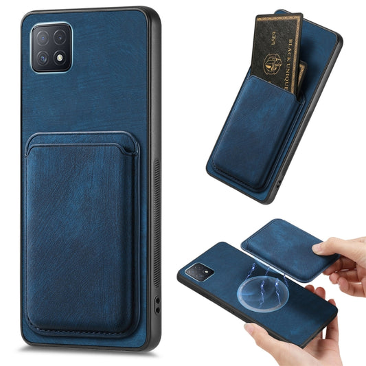 For OPPO A72 5G Retro Leather Card Bag Magnetic Phone Case(Blue) by buy2fix