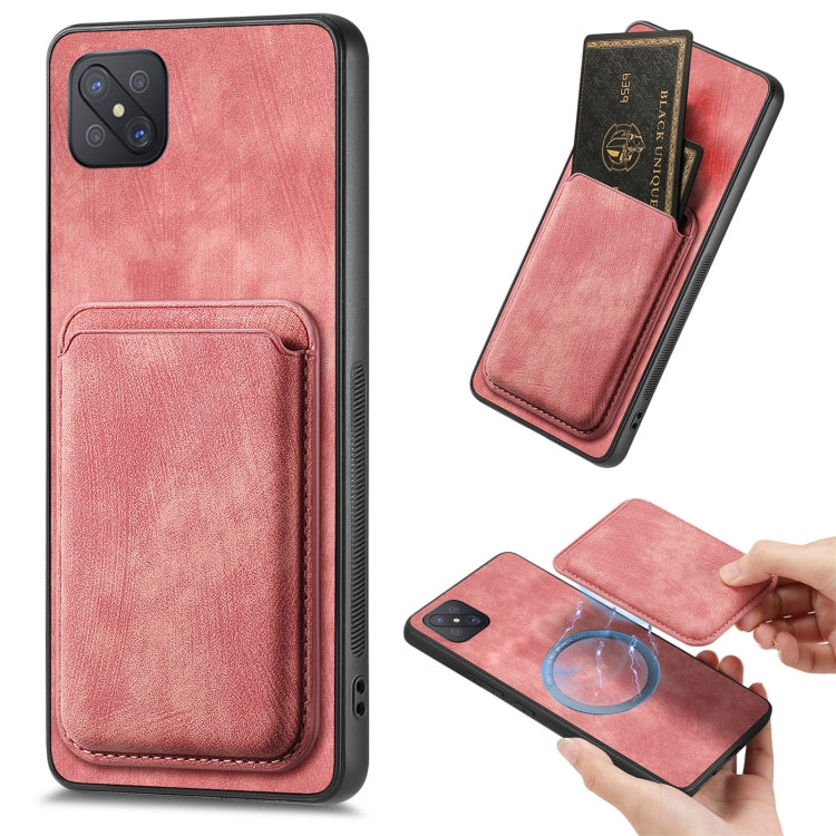 For OPPO A92S Retro Leather Card Bag Magnetic Phone Case(Pink) by buy2fix