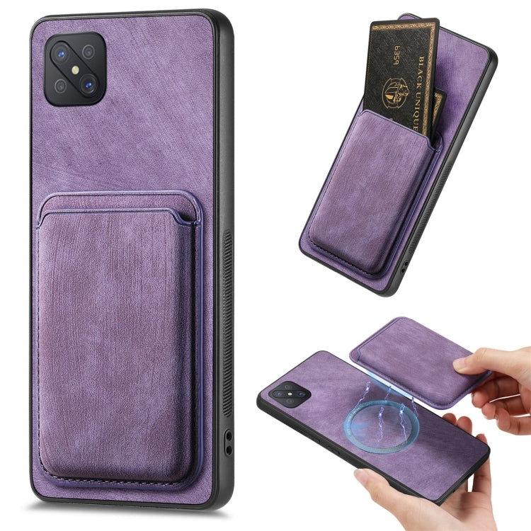 For OPPO A92S Retro Leather Card Bag Magnetic Phone Case(Purple) by buy2fix