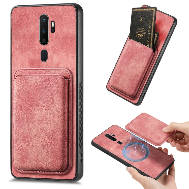 For OPPO A5 Retro Leather Card Bag Magnetic Phone Case(Pink) by buy2fix