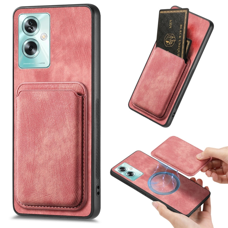 For OPPO A79 5G Retro Leather Card Bag Magnetic Phone Case(Pink) by buy2fix