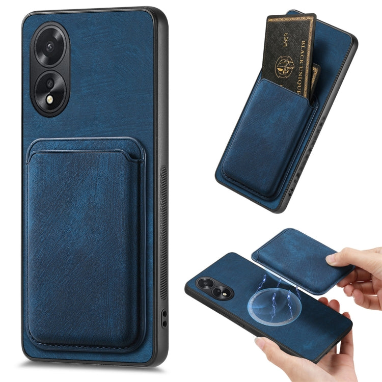 For OPPO A38 4G / A18 4G Retro Leather Card Bag Magnetic Phone Case(Blue) by buy2fix