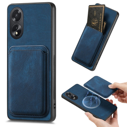 For OPPO A38 4G / A18 4G Retro Leather Card Bag Magnetic Phone Case(Blue) by buy2fix