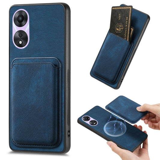 For OPPO A78 5G / A58 5G Retro Leather Card Bag Magnetic Phone Case(Blue) by buy2fix